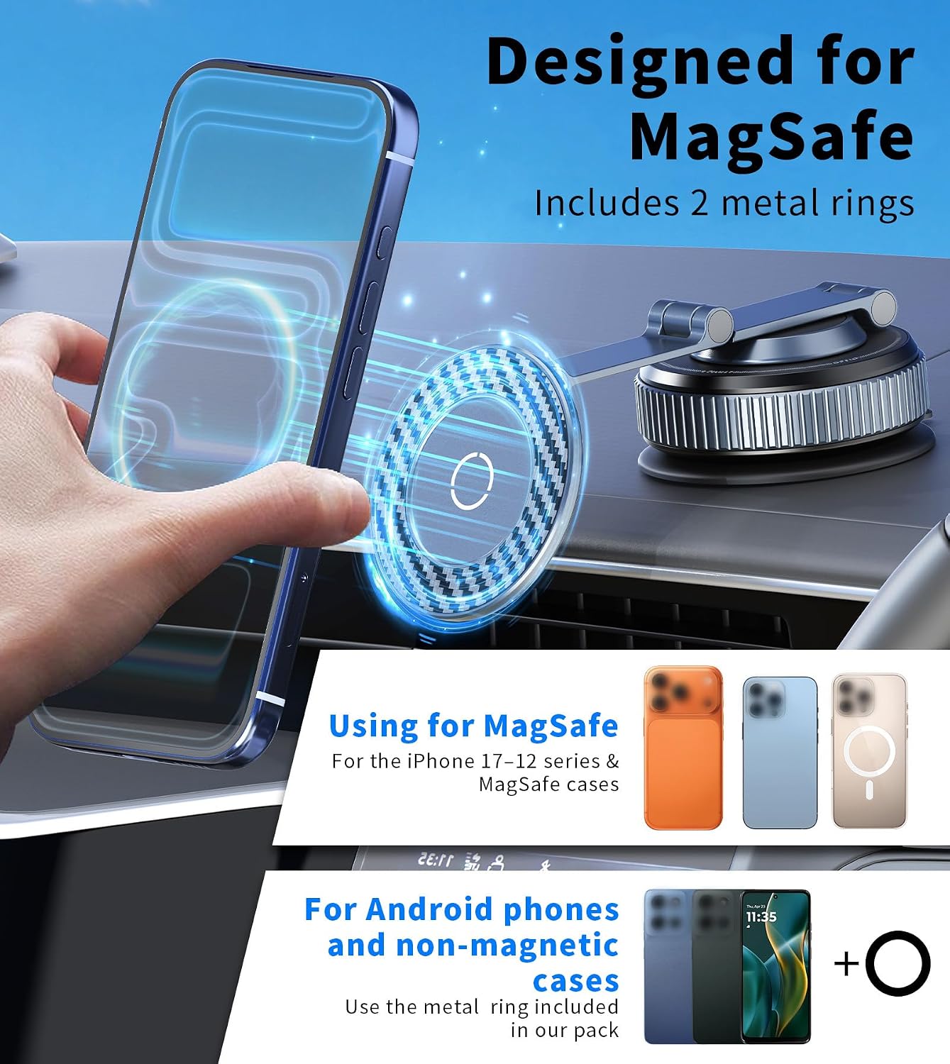 Thumbnail 5 de Gahenwo Magnetic Car Phone Holder with Longer Foldable Arm and Vacuum Suction