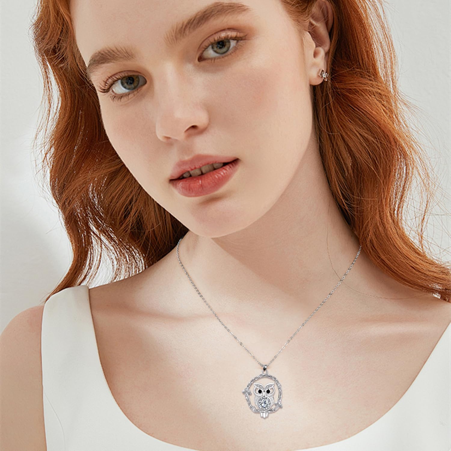 Detalle de Hifeeled Halskette Damen aus 925er Sterling Silber – Eulenanhänger mit Zirkonia, verstellbare Kette