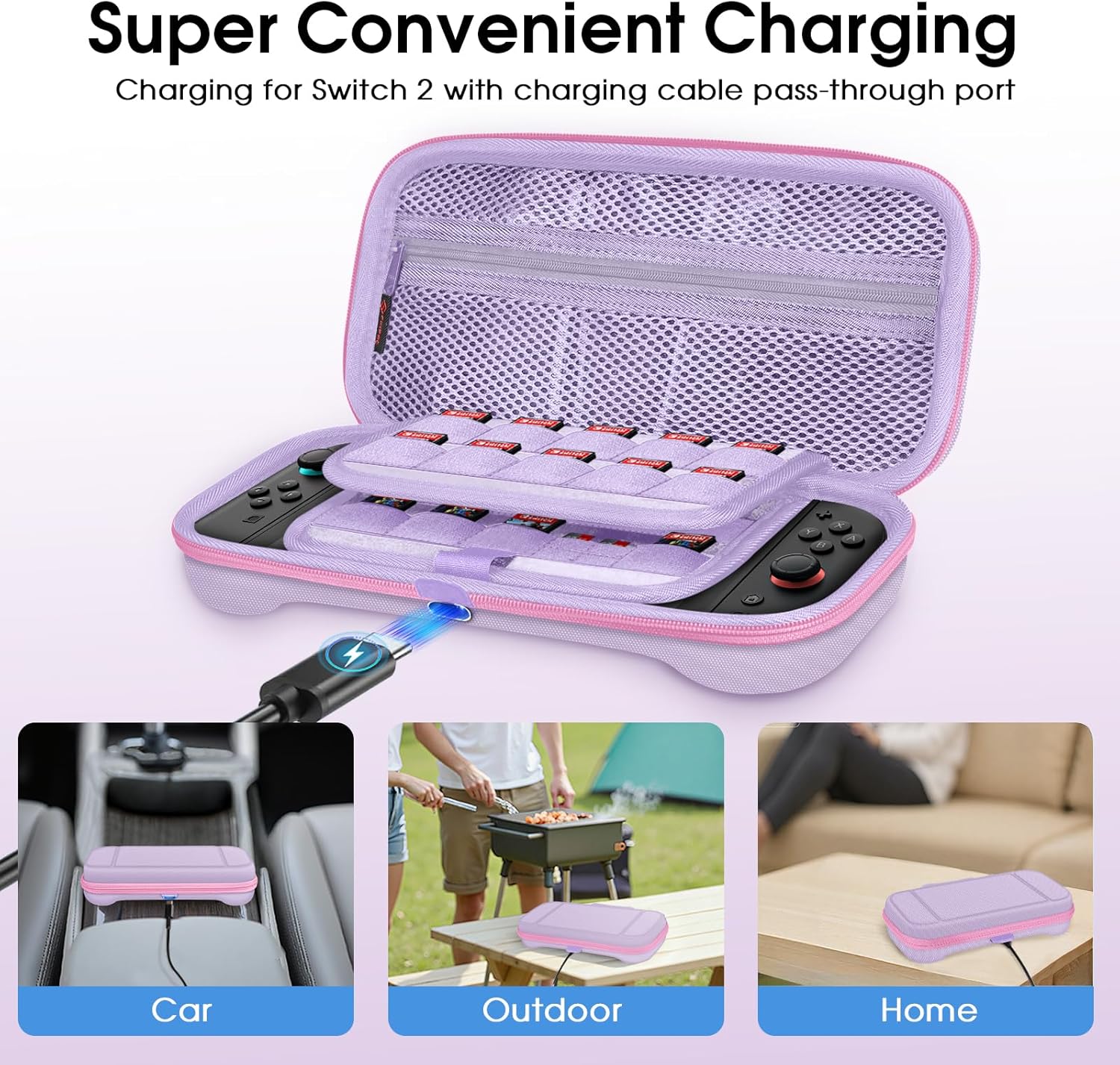 Thumbnail 6 de FINTIE Étui rigide EVA pour Nintendo Switch 2 (2025) lilas avec rangement pour 19 cartes