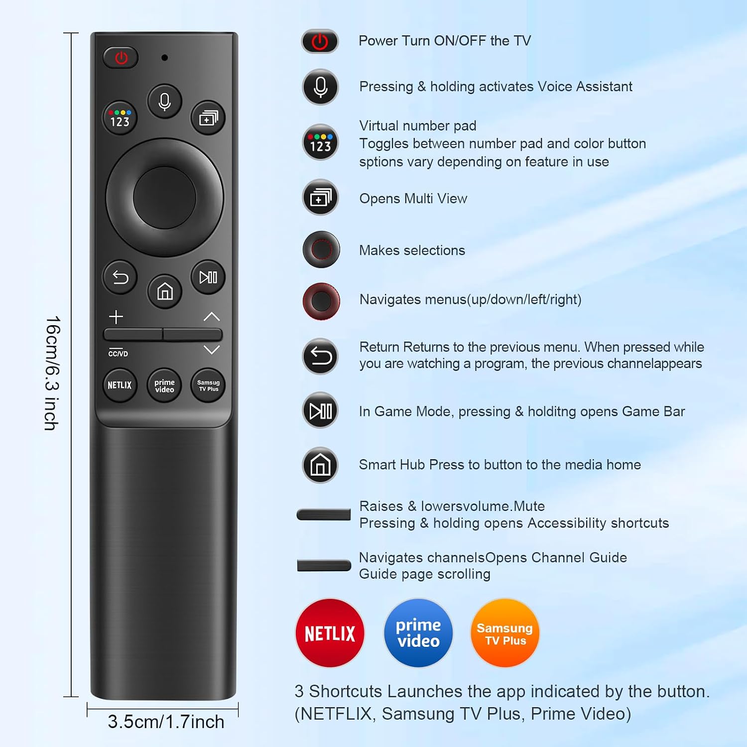 Detalle de BN59-01357F TM2180E RMCSPA1RP1 Voice Remote Replacement for Samsung Smart TVs