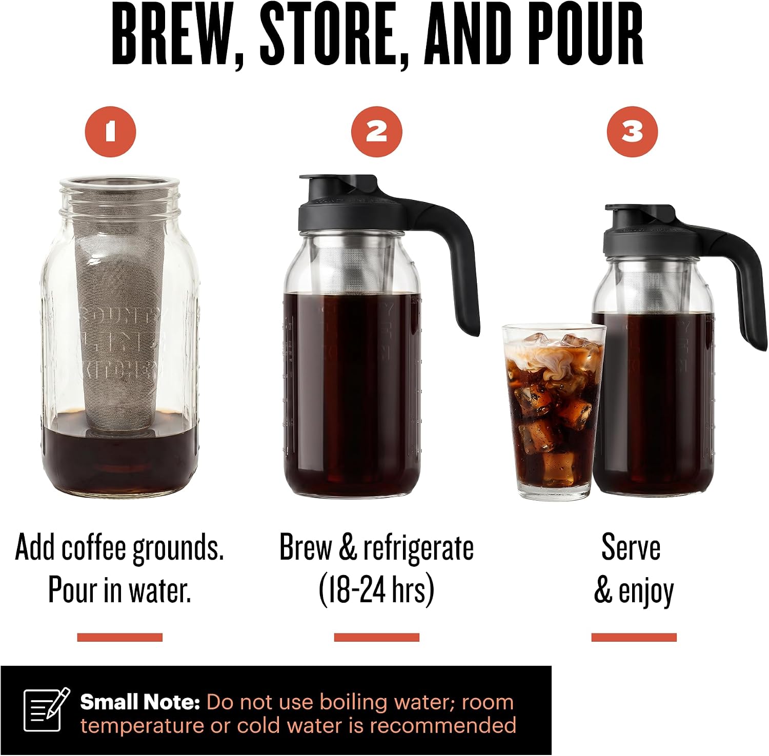 Thumbnail 3 de County Line Kitchen Glass Cold Brew Coffee Maker with Lid – 2 Quart (64 oz)