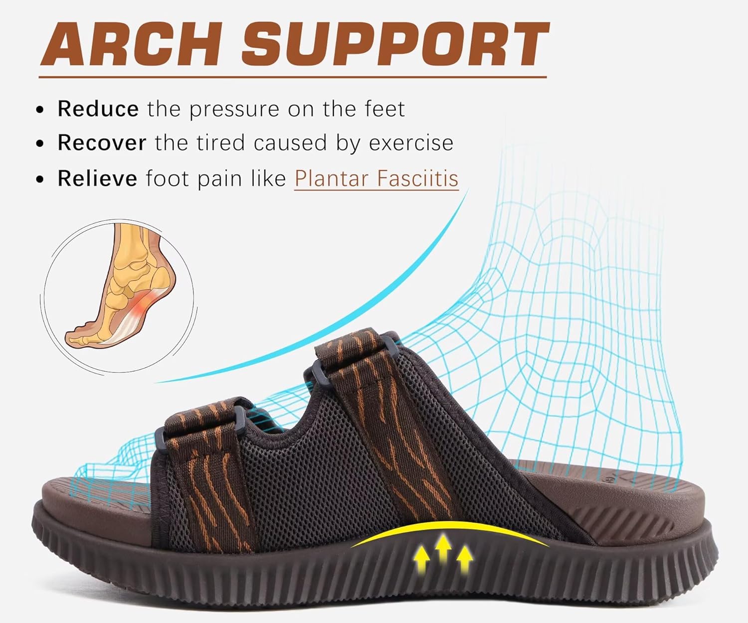 Detalle 2 de KuaiLu Men’s Orthotic Athletic Slide Sandals with Arch Support & Adjustable Strap