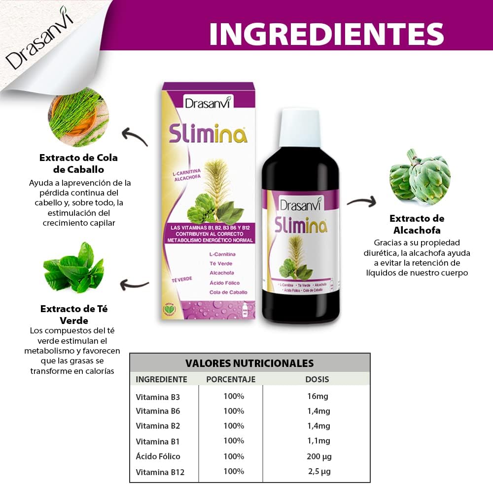 Thumbnail 5 de DRASANVI Slimina 🍵 Extractos Vegetales y L-Carnitina, 500 ml