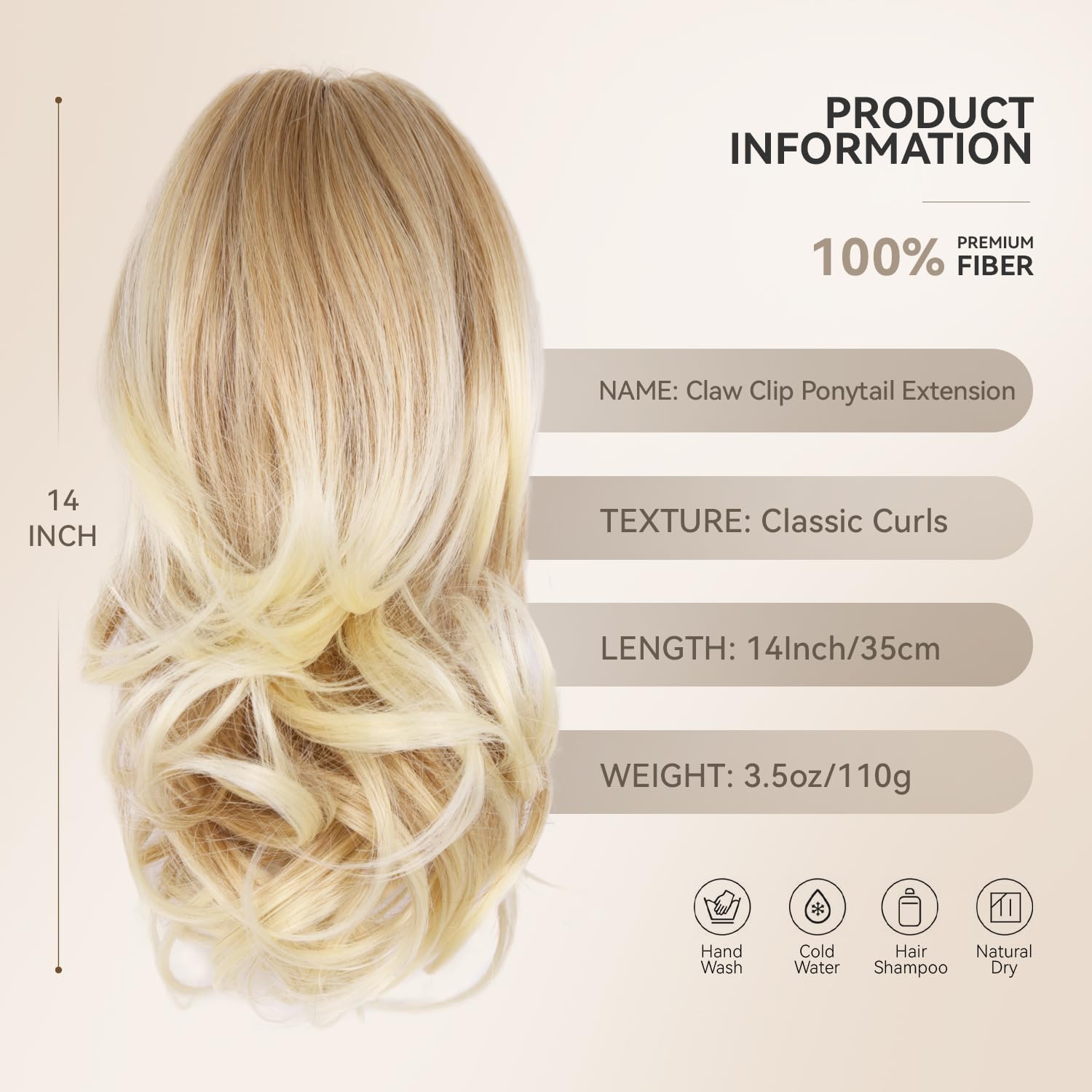 Detalle 2 de ZQIAN BEAUTY 14-Inch Blonde Ponytail Extension, Layered Wavy Synthetic Hair