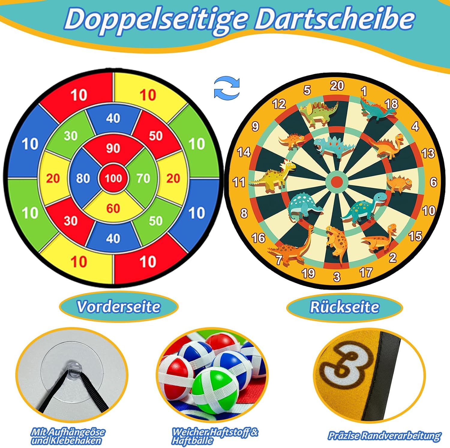 Thumbnail 2 de Doppelseitige Dinosaurier Dartscheibe 76 cm
