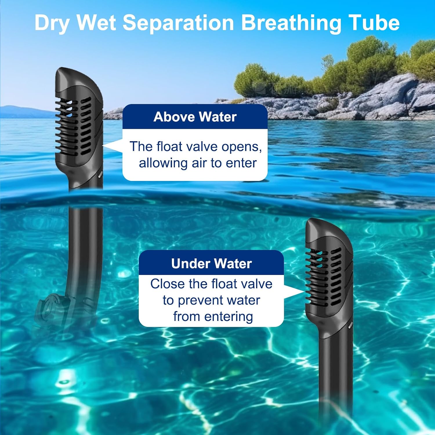 Detalle de Snorkel Set Adults: Anti-Fog Panoramic Goggles with Dry-Top Snorkel