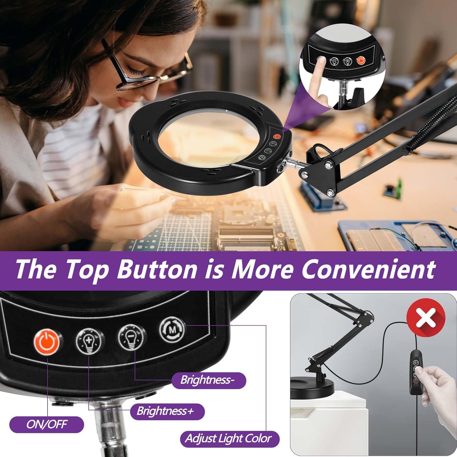 Thumbnail 6 de 12x Magnifying Glass with Light & Stand/Clamp (84 LED) – 4.3-inch real glass lens, adjustable arm