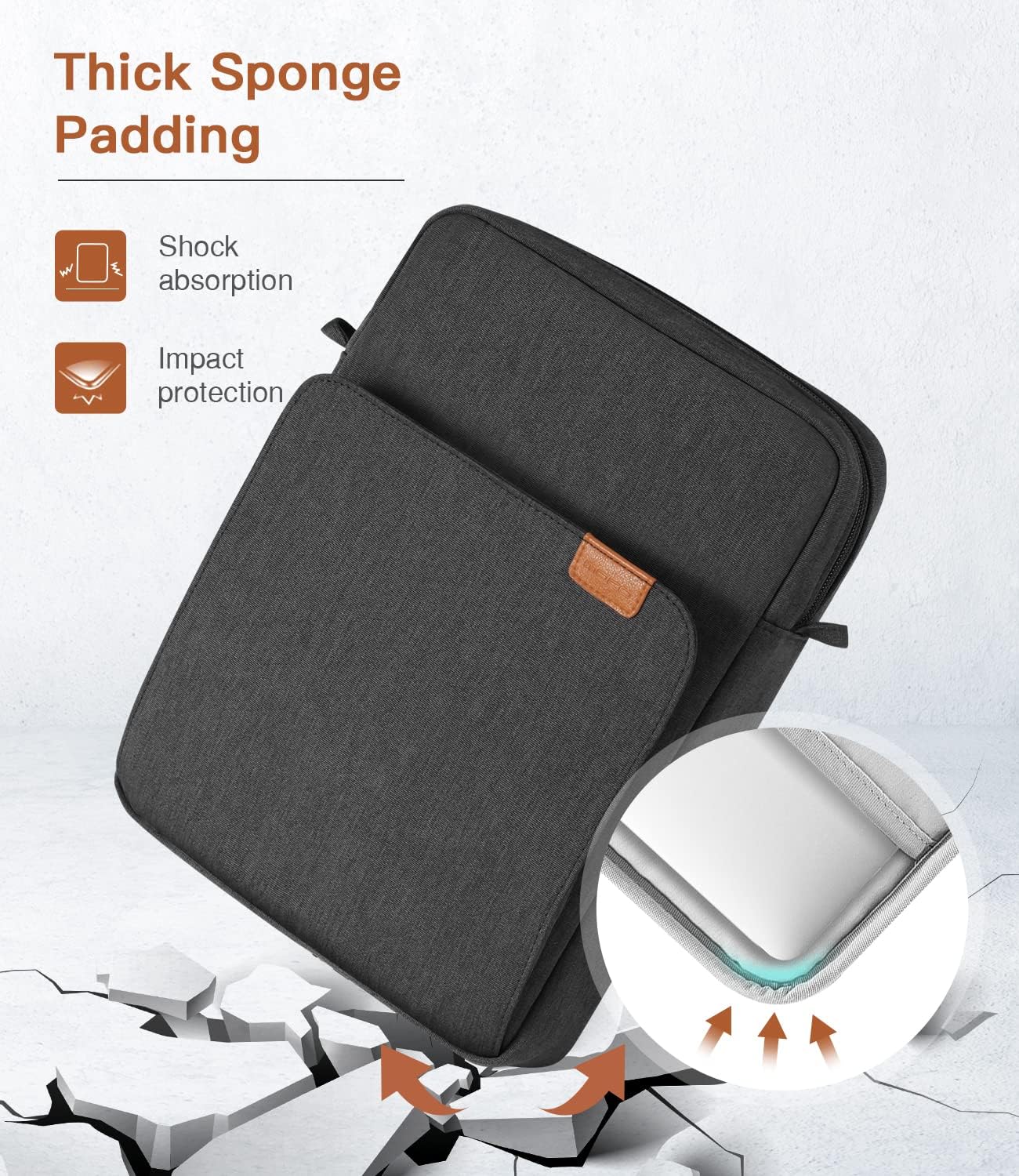 Thumbnail 3 de MoKo 13.3-14 Inch Laptop Sleeve Bag with Shoulder Strap for Mac Neo / Mac Pro / MacBook Air (14.2" fits) – Black & Gray