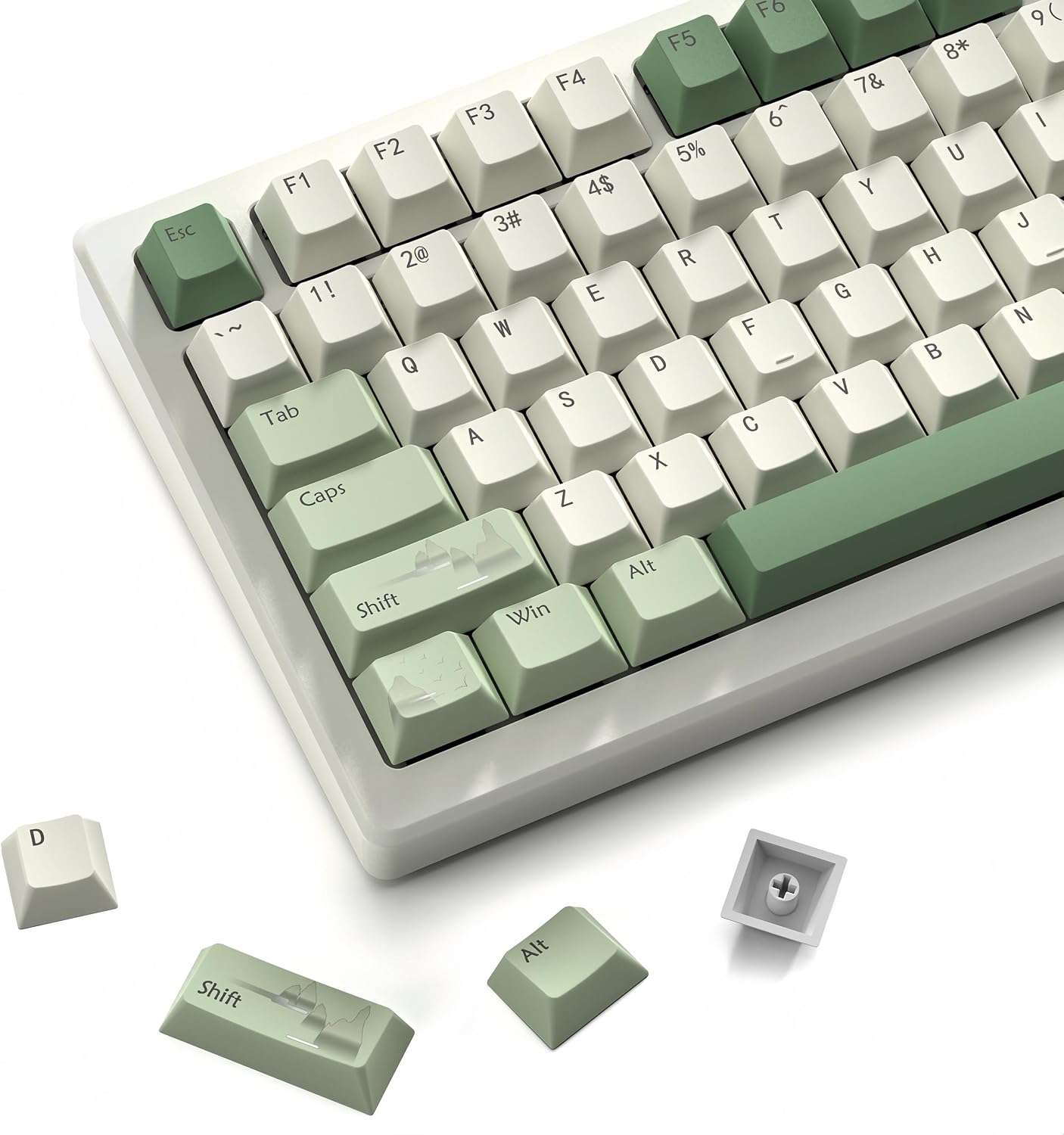 Detalle de dagaladoo Matcha Green PBT Keycap Set, Cherry Profile, 134 Keys
