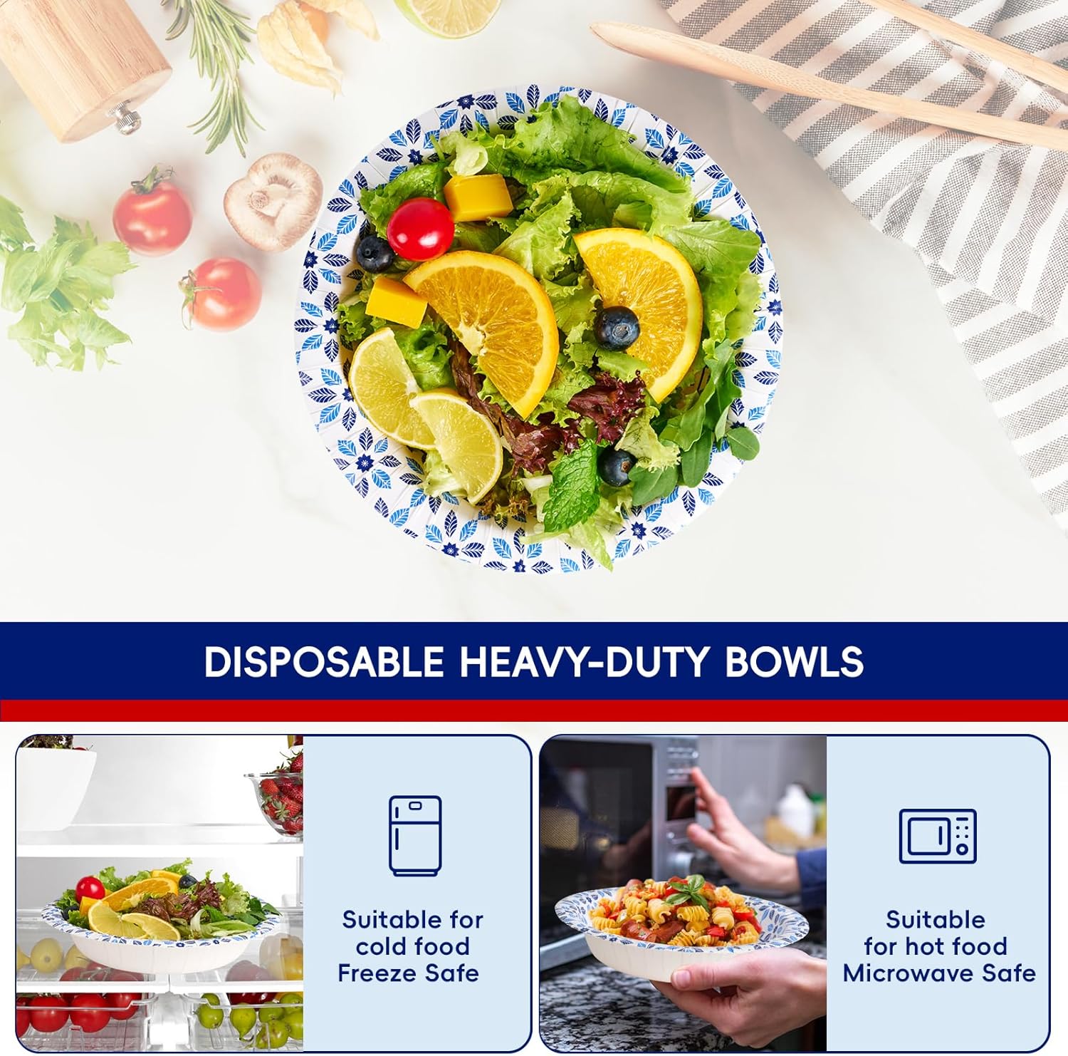 Thumbnail 2 de JOLLY CHEF 160-Count 20 oz Paper Bowls (Soak Proof) — Heavy-Duty Printed Disposable Bowls