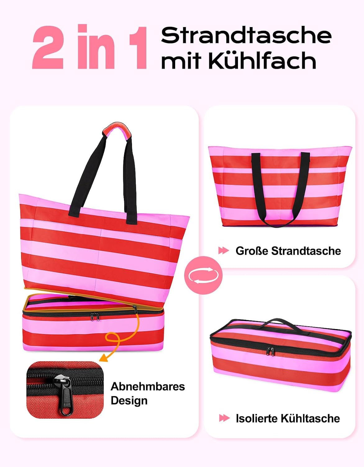 Detalle de CIRYCASE Strandtasche XXL Familie mit Kühlfach – 54L, wasser- und sandfest, faltbar, mit Nassfach