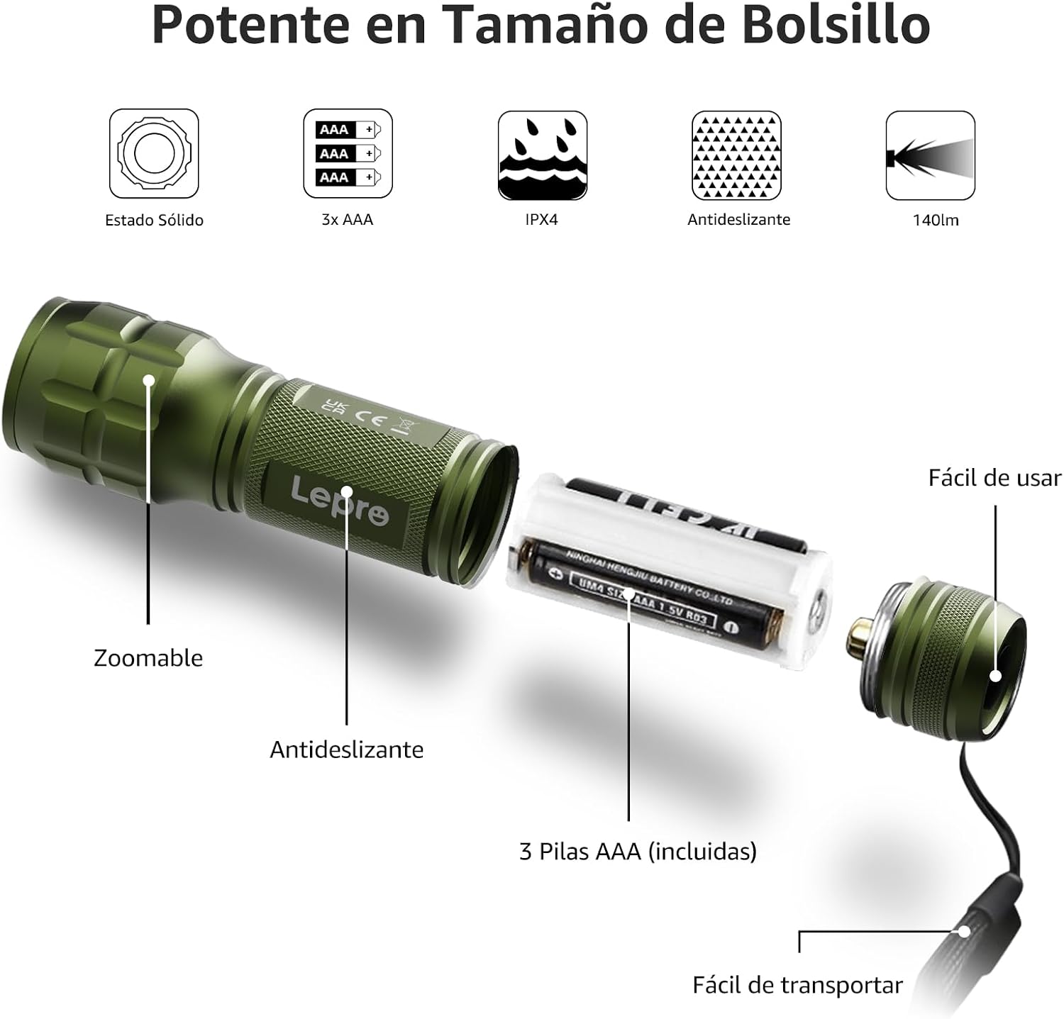 Detalle 2 de Lepro LE1000 linterna LED 140 lúmenes