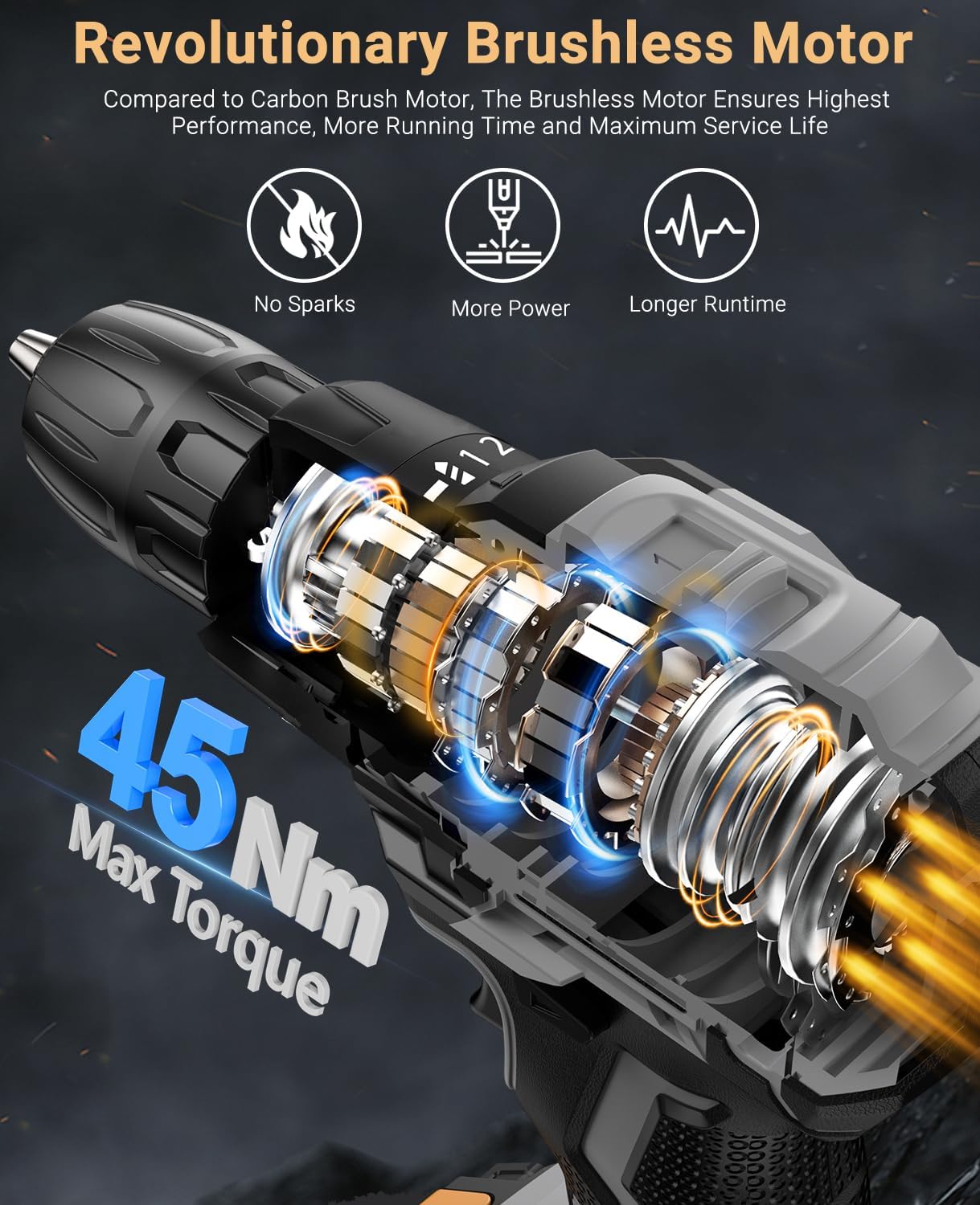 Thumbnail 1 de AKZWOXRO trapano avvitatore a batteria 21V brushless, 45 N.m, 2 velocità e 20+1 coppia (con 2 batterie da 2,0Ah)