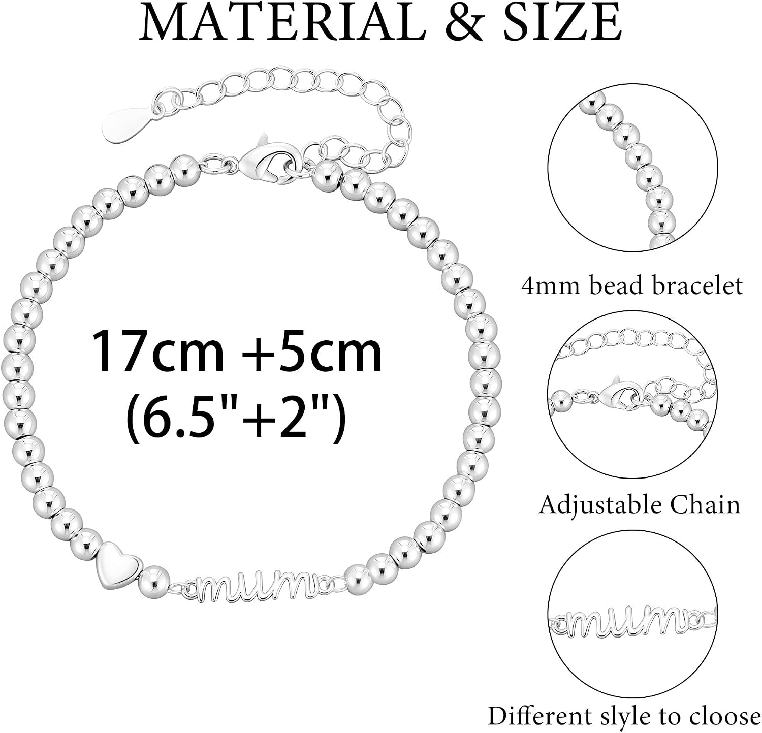 Detalle de Halora Sterling Silver Infinity Mum Bracelet – Adjustable Gift for Mothers