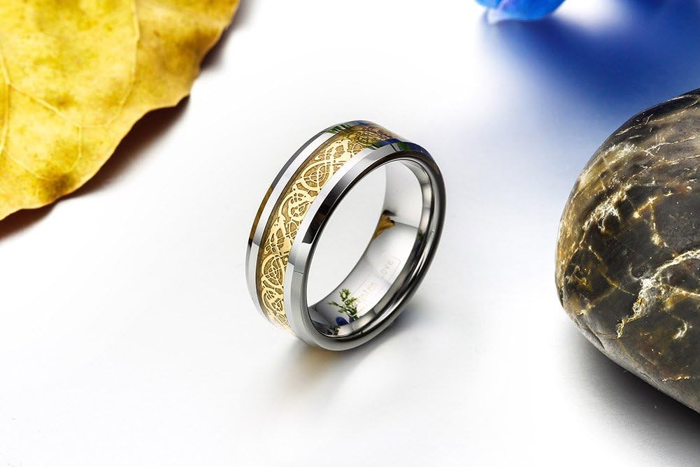 Thumbnail 2 de JewelryWe Herren Wolframcarbid Ring mit keltischem Drachen-Inlay, 8 mm Bandbreite, Größe 49–76