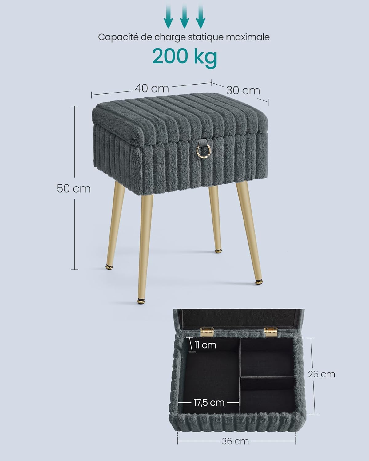 Thumbnail 1 de SONGMICS Tabouret de Coiffeuse LOM505GZ02 Gris