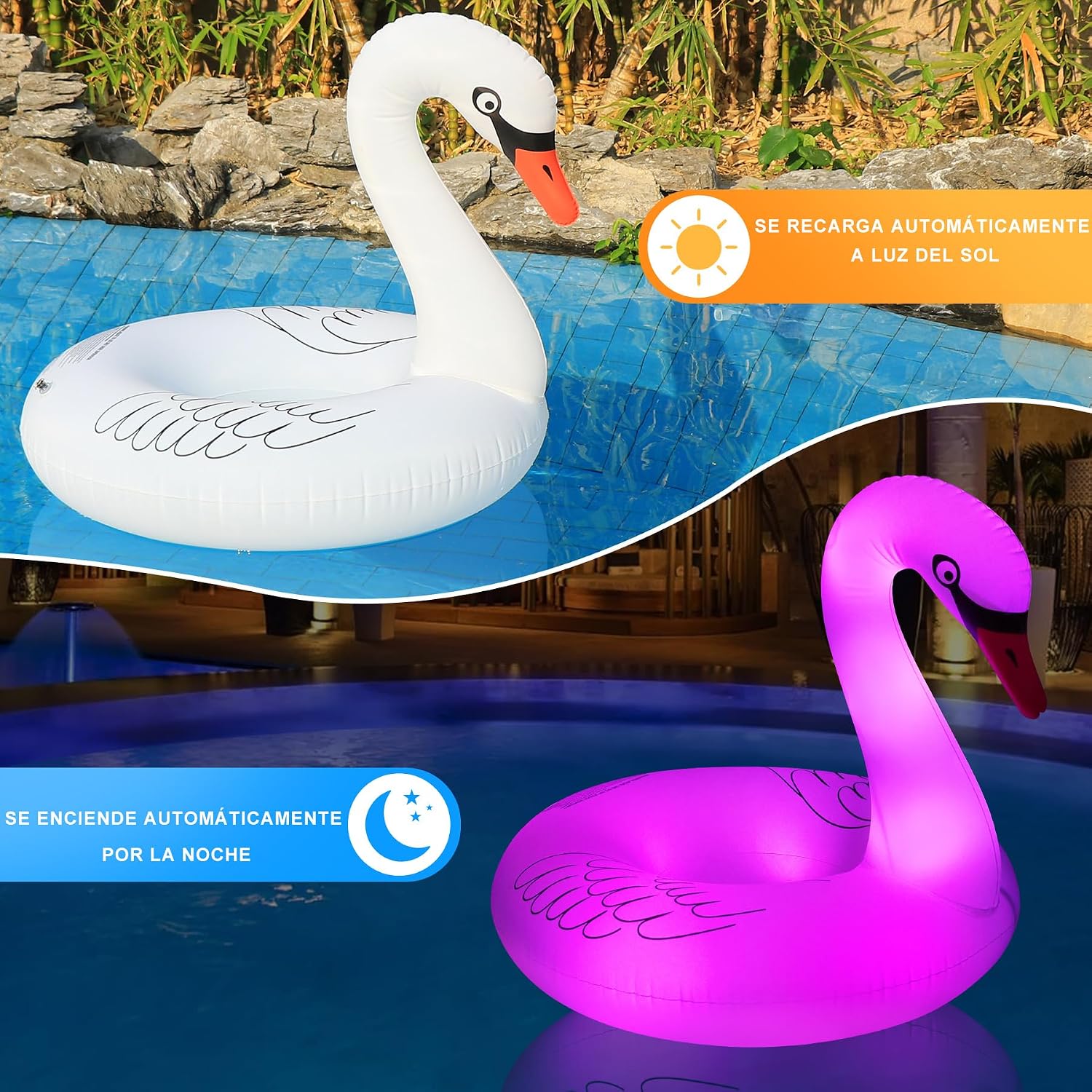 Detalle de DeeprBling Cisne Hinchable Piscina con Luces Solares: Flotador Gigante para Adultos