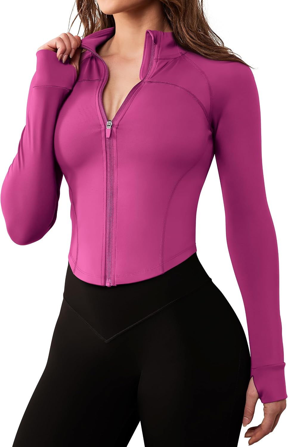 Detalle de AVGO Women's Cropped Workout Jacket, Full-Zip with Thumb Holes