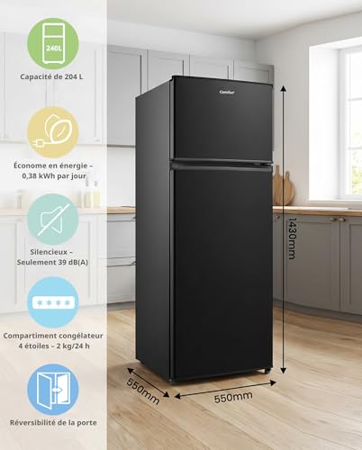 Thumbnail 5 de Comfee 204 L Frigo Congelateur 2 Portes – Noir, design compact et pratique