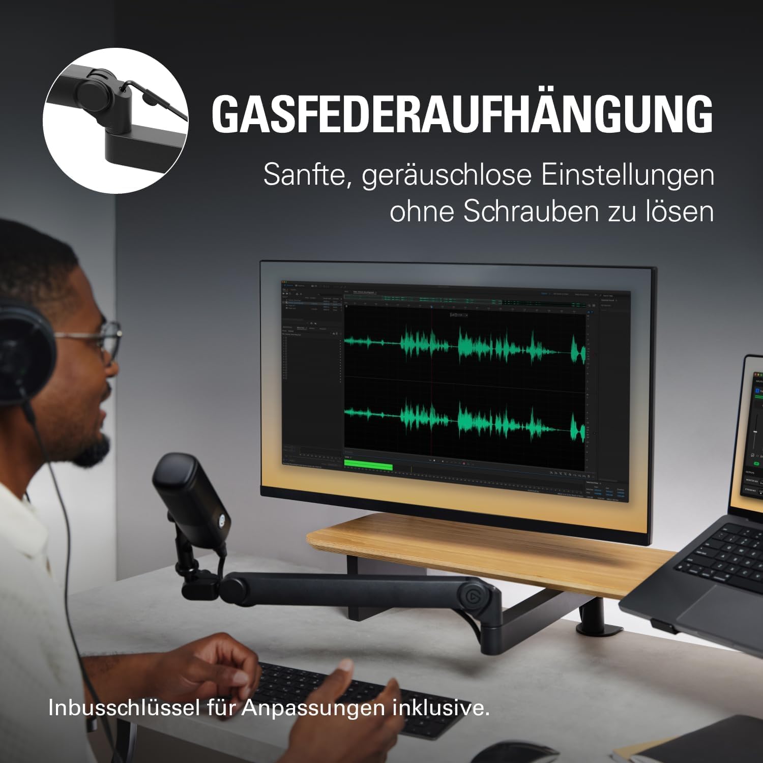 Detalle de Elgato Wave Mic Arm Pro – Gasfeder-Mikrofonarm mit verdeckten Kabelkanälen und starker Tragfähigkeit