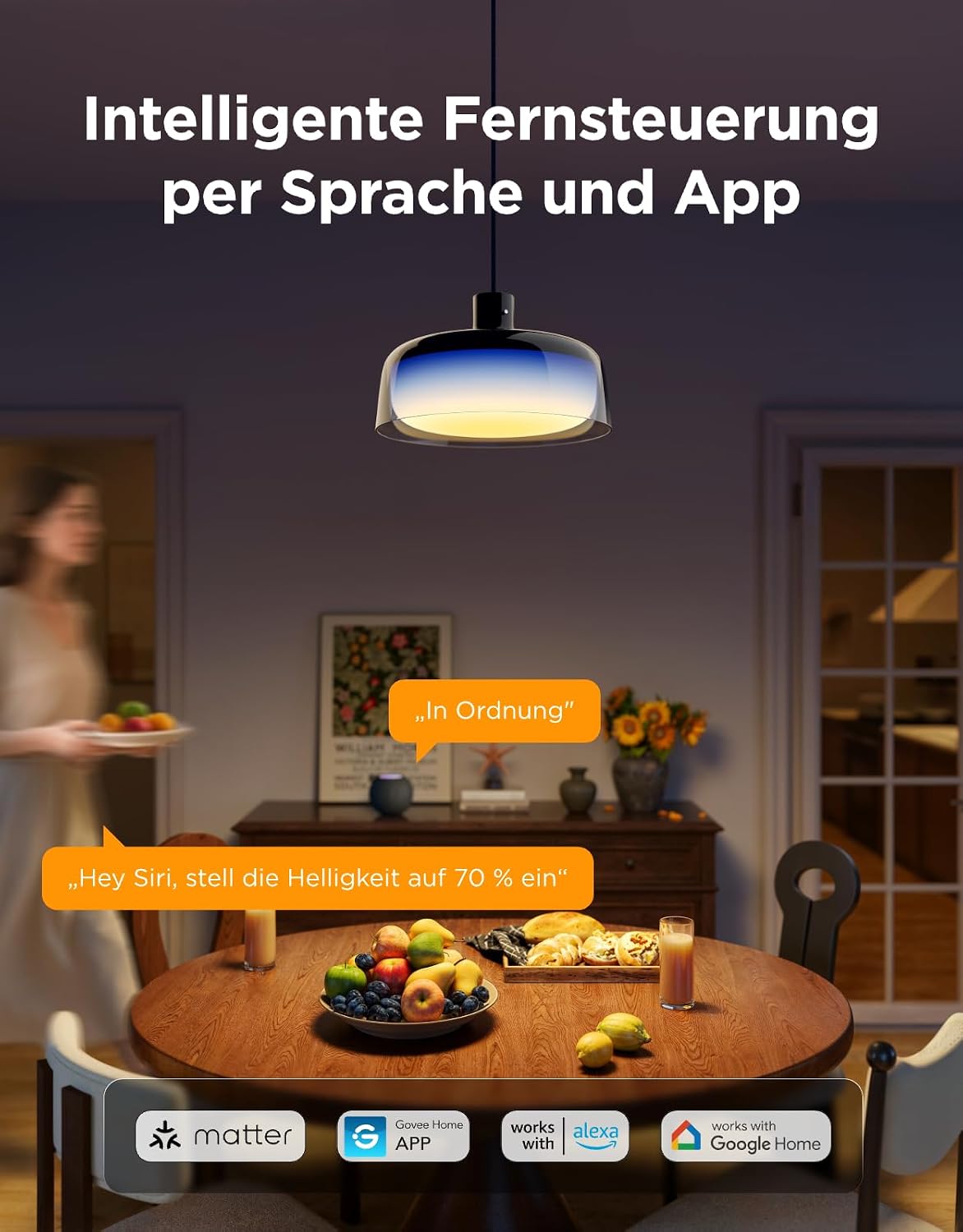 Detalle de Govee Pendelleuchte mit Smart RGBIC, Weißlicht und Matter – Segmentierungskontrolle für den Esstisch