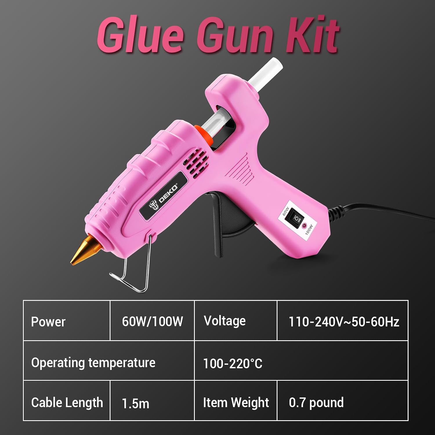 Detalle 2 de DEKO Pistola Colla a Caldo 60/100 W Doppia Temperatura con 25 Bastoncini – Per Fai da Te, Scuola e Imballaggi