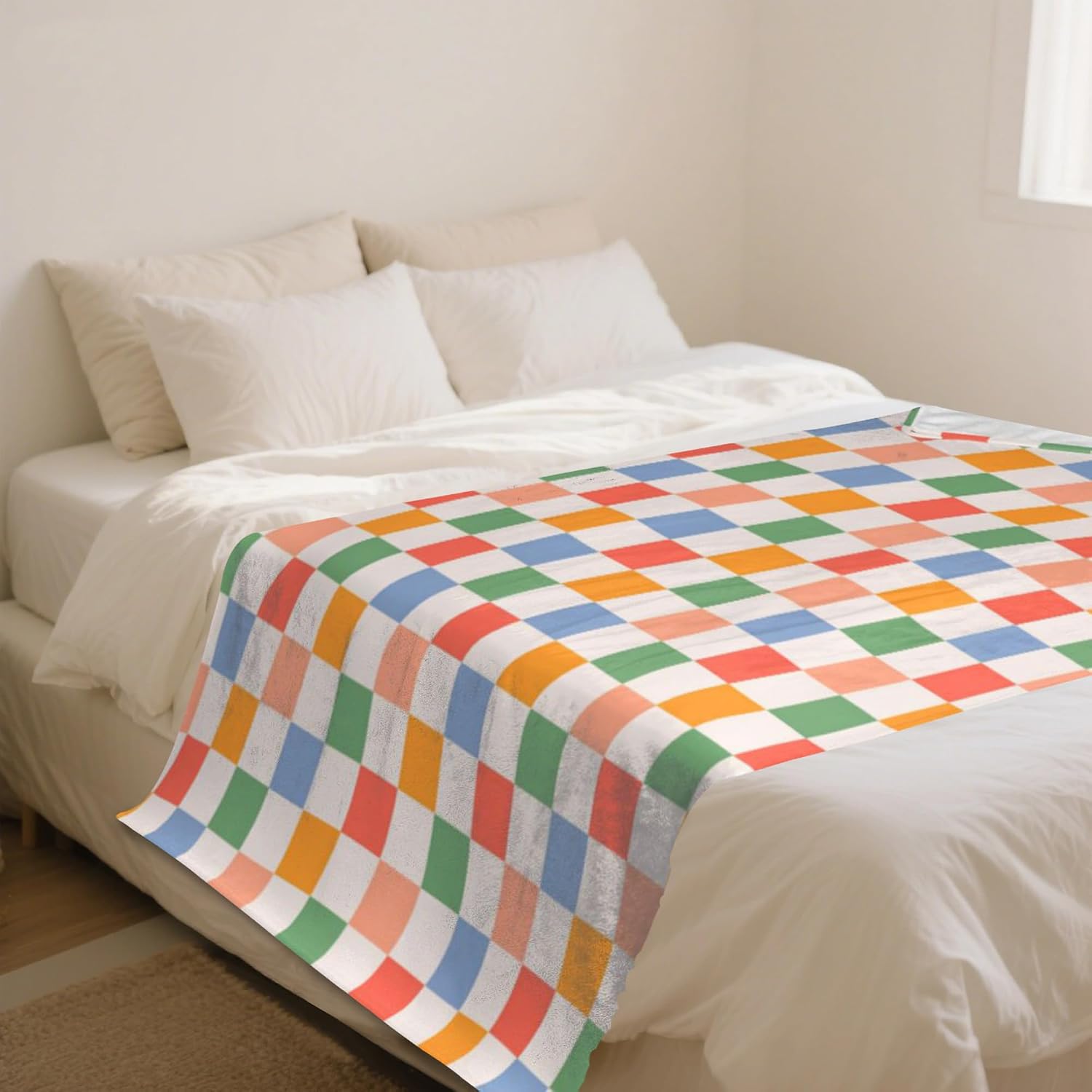 Thumbnail 3 de HUSITI Colorful Checkered Retro Wavy Flannel Blanket Throw — 50x60 inches