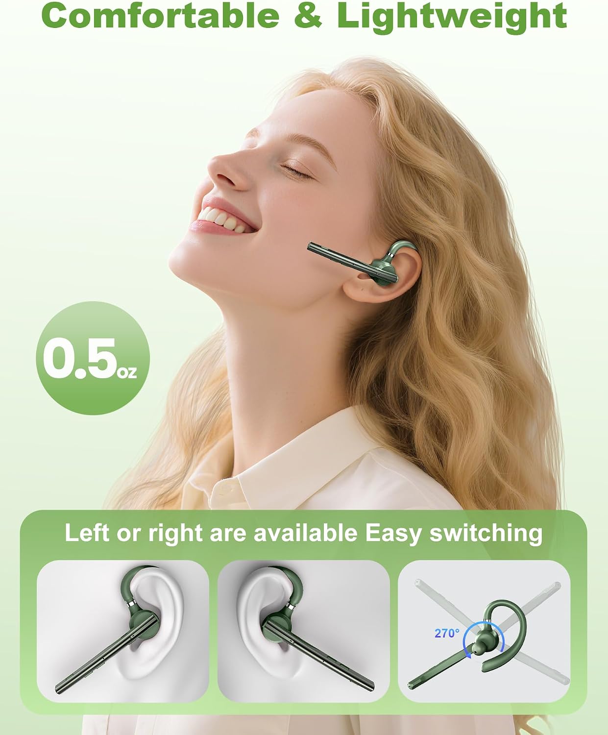 Thumbnail 4 de New Bee Bluetooth Headset V5.1 with 500mAh Case – Dual Mic, 72H Play Time, Green