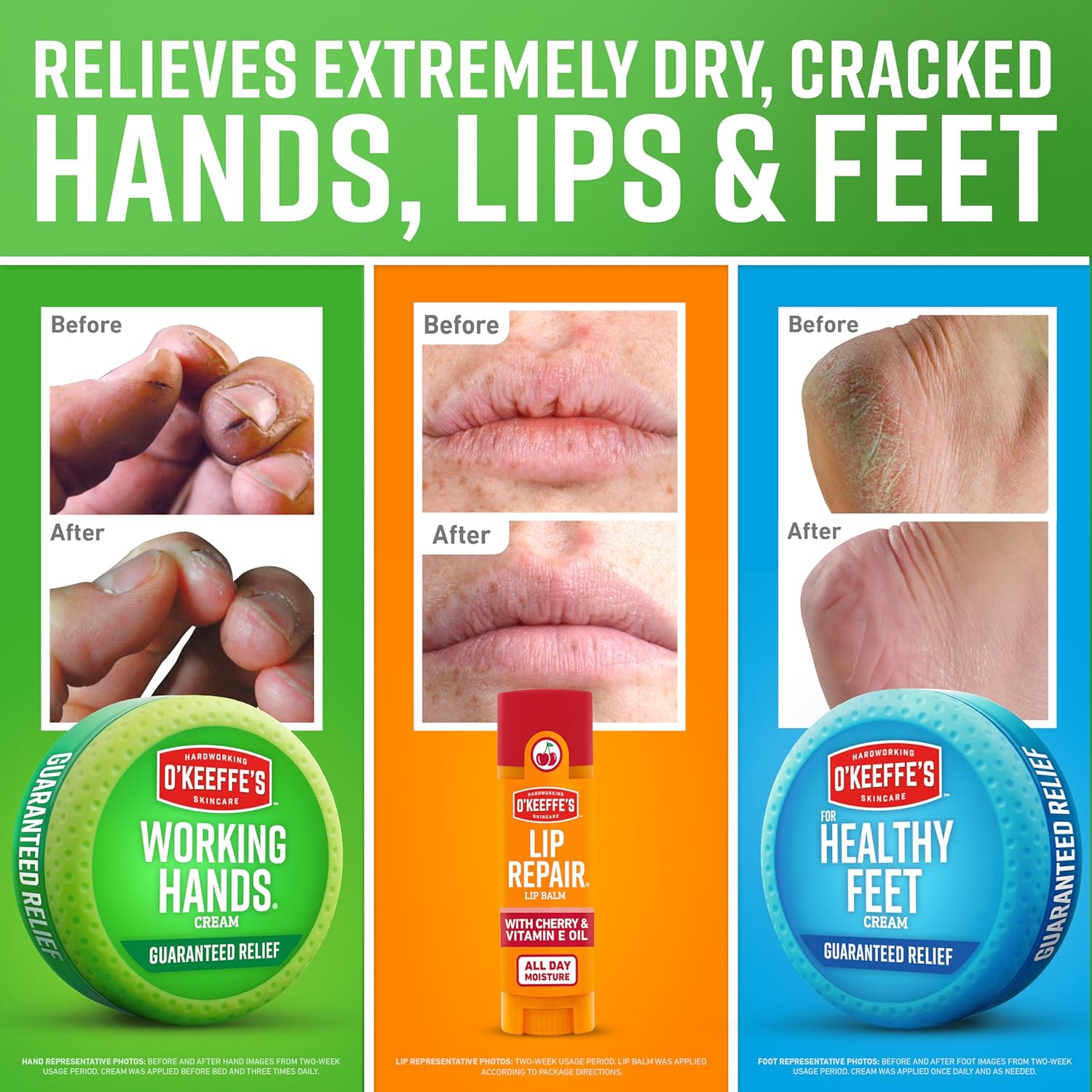 Thumbnail 2 de O'Keeffe’s Giftbox Set: Working Hands Hand Cream, Healthy Feet Foot Cream & Lip Repair Balm (Cherry + Vitamin E Oil)