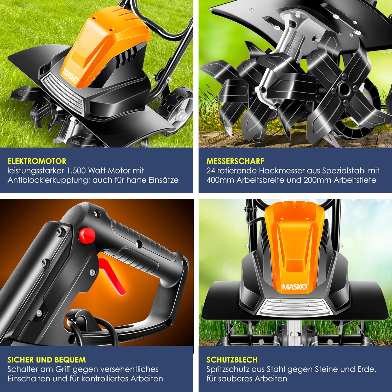Thumbnail 2 de MASKO® Motorhacke elektrisch 1.500 W – Gartenfräse 45 cm mit 24 Hackmessern