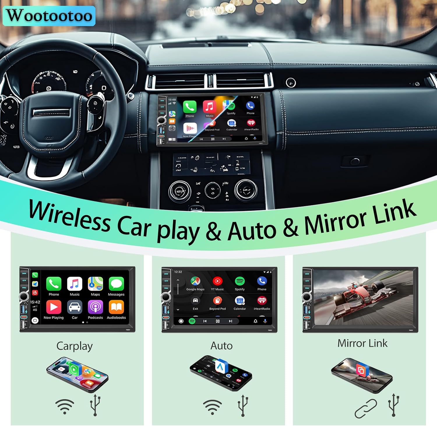 Thumbnail 1 de Autoradio 2 DIN 7" touchscreen con Wireless CarPlay e Android Auto