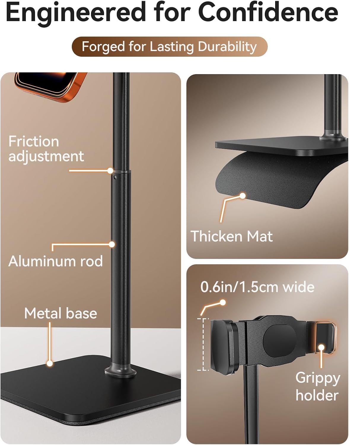 Detalle de tounee Desk Phone Stand: Height-Adjustable 8-11" for Hands-Free Recording and Streaming