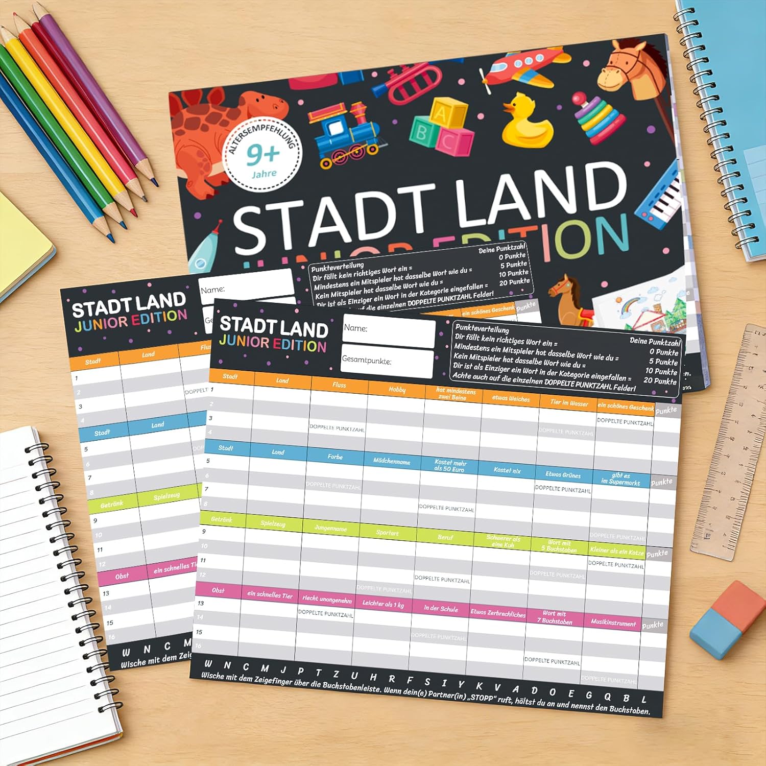 Detalle de Stadt Land Junior Edition PATRICHOR – Activity-Kartenspiel für Stadt & Land als Junior-Partyspiel