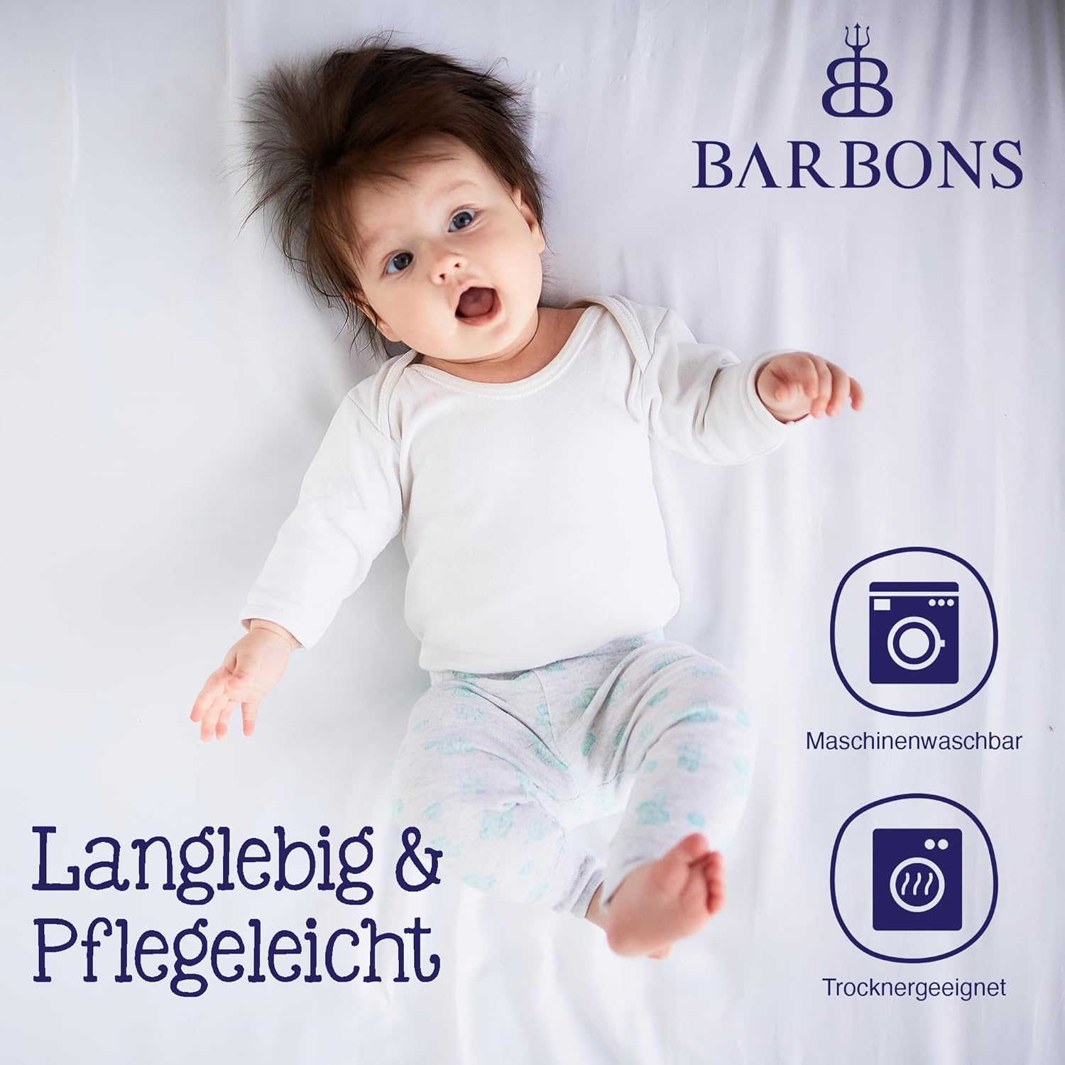 Detalle 2 de BARBONS Spannbettlaken für Baby- und Kinderbett aus 100% Jersey-Baumwolle, Oeko-TEX Standard 100 (Hellgrau, 60x120 / 70x140 cm)