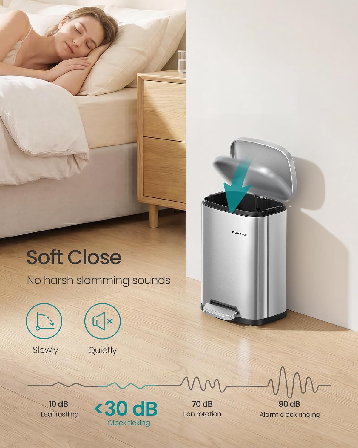 Thumbnail 6 de SONGMICS LTB050E01 50 L kitchen pedal bin with soft close lid and inner bucket