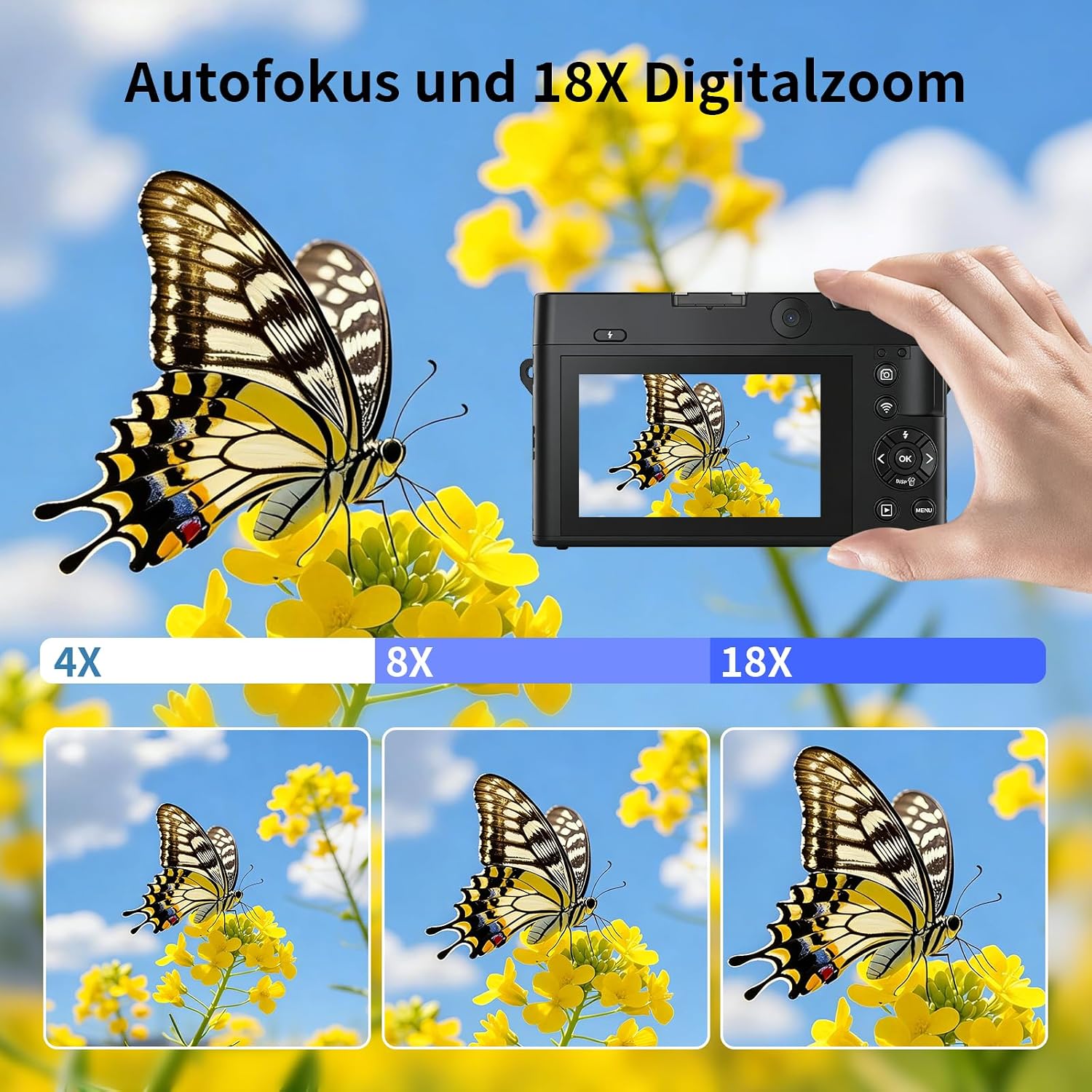 Detalle de Digitalkamera 5K 75MP Dual-Kamera mit WLAN – ideal für Einsteiger mit Vlogging-Ansatz