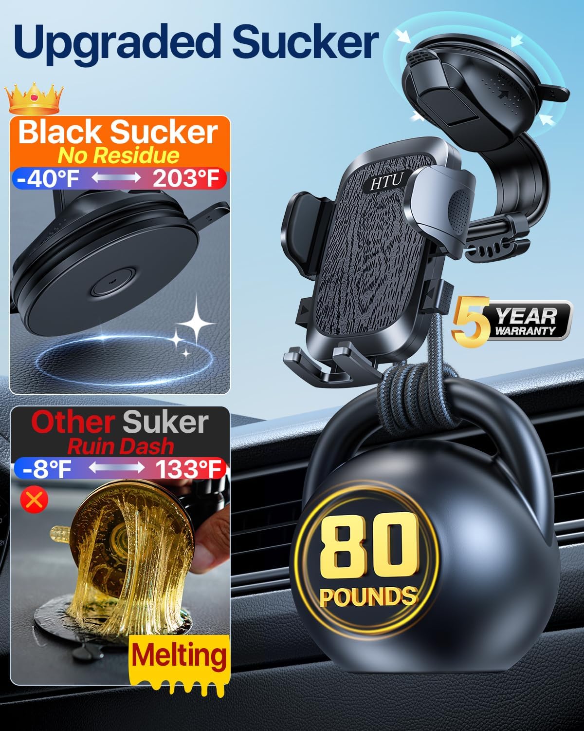Thumbnail 1 de HTU Upgraded Strongest Suction Car Phone Holder