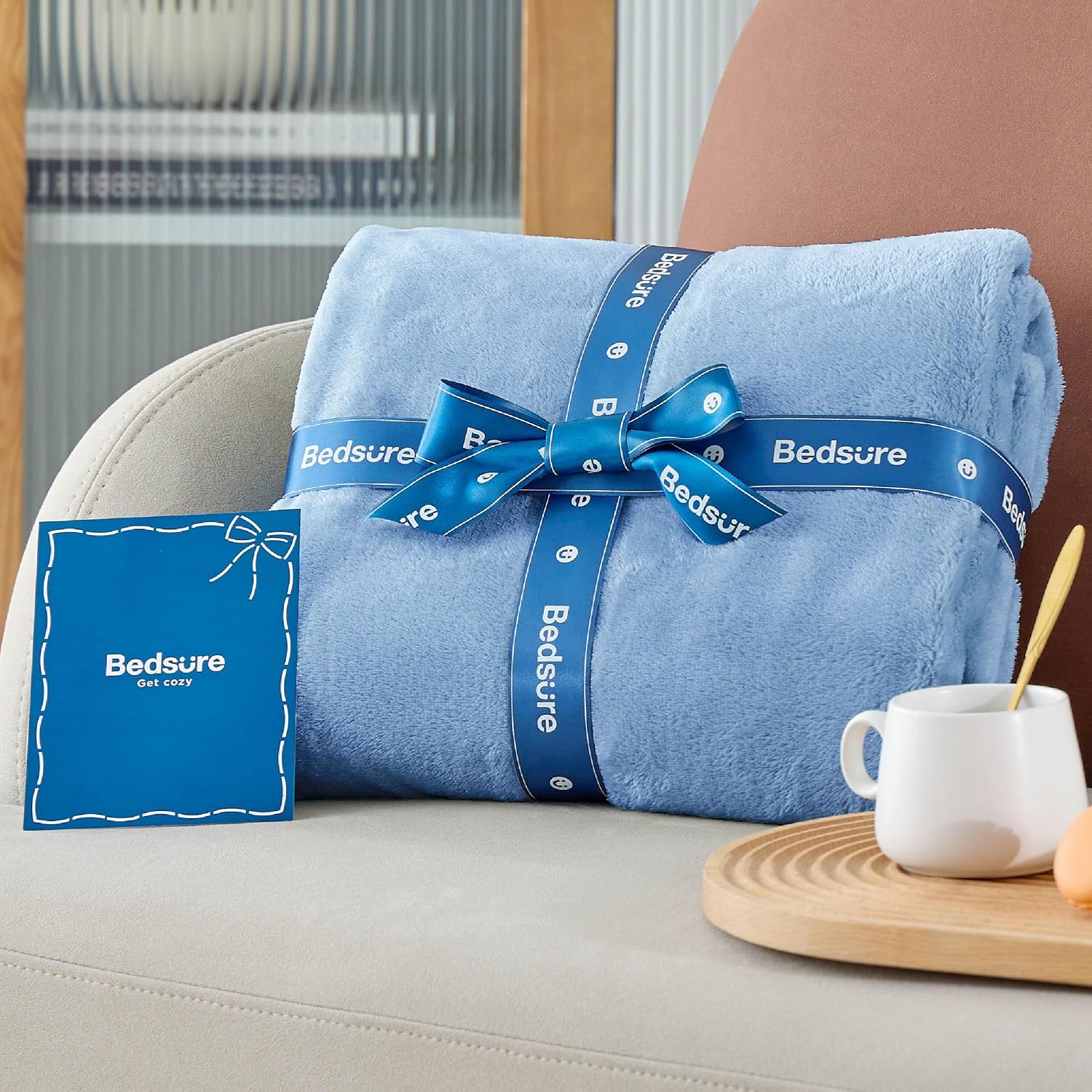 Thumbnail 6 de Bedsure Queen Flannel Fleece Blanket, Washed Blue, 90 x 90 Inches