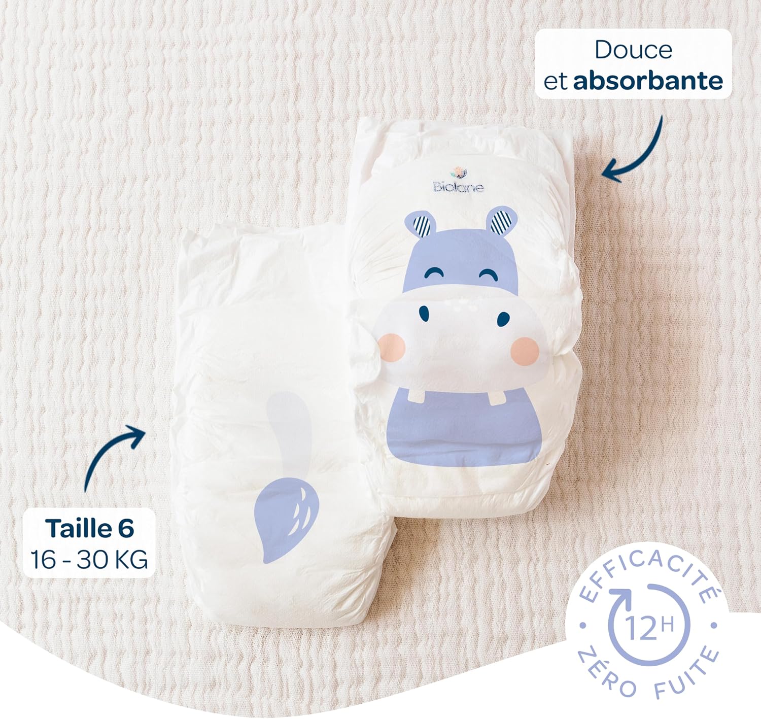 Detalle 2 de BIOLANE Couches bébé Taille 6 16kg+ Peaux sensibles 12h