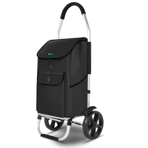 VOUNOT Chariot de Courses 2 Roues en Aluminium avec Compartiment Imperméable 58L – 2 en 1, Noir