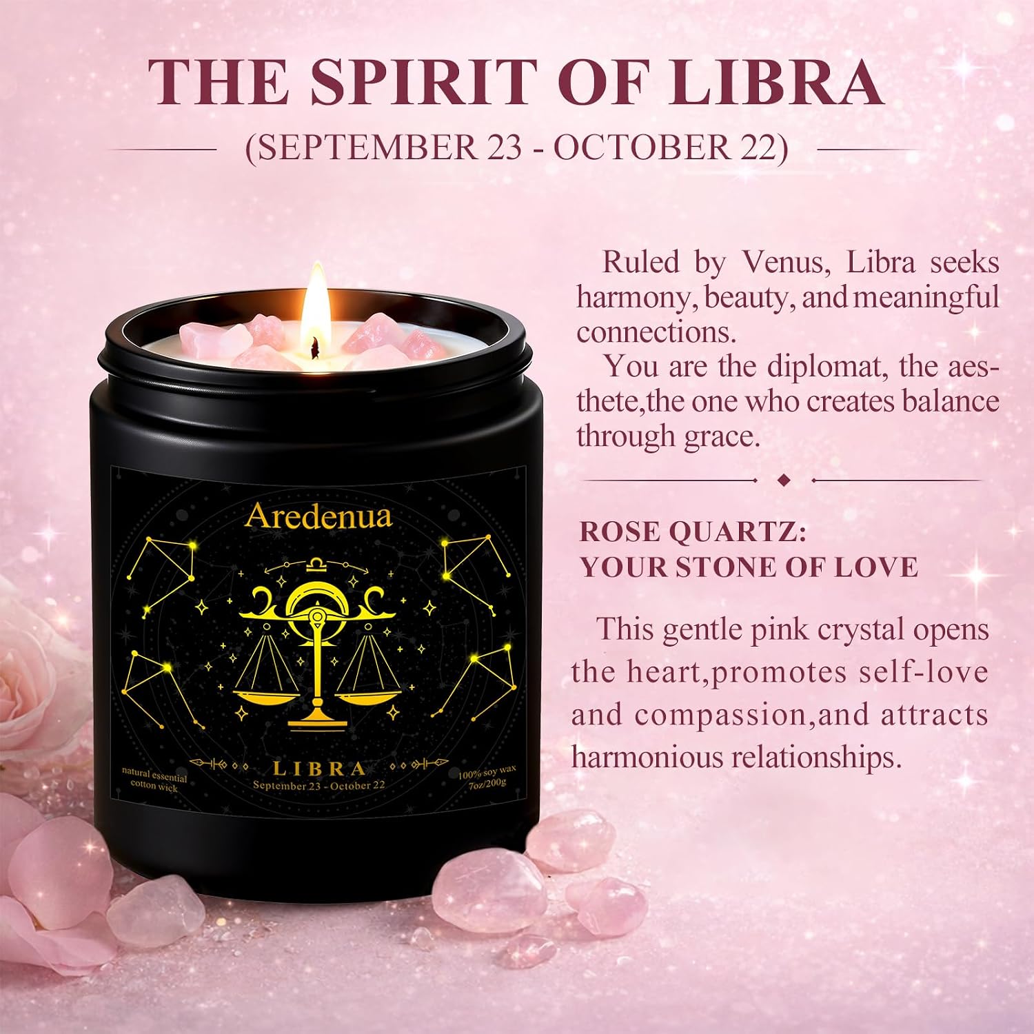 Detalle 2 de Libra Zodiac Candle, 7 oz Soy Wax