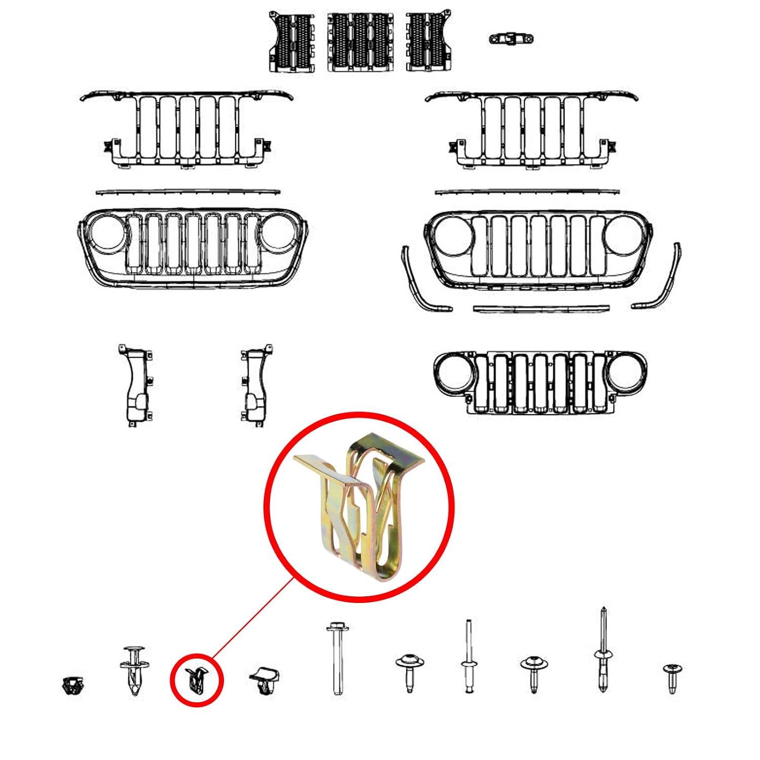 Detalle 2 de OAUTOO 6511238AA グリルクリップ 30個入り、亜鉛カラー・対応車種付き