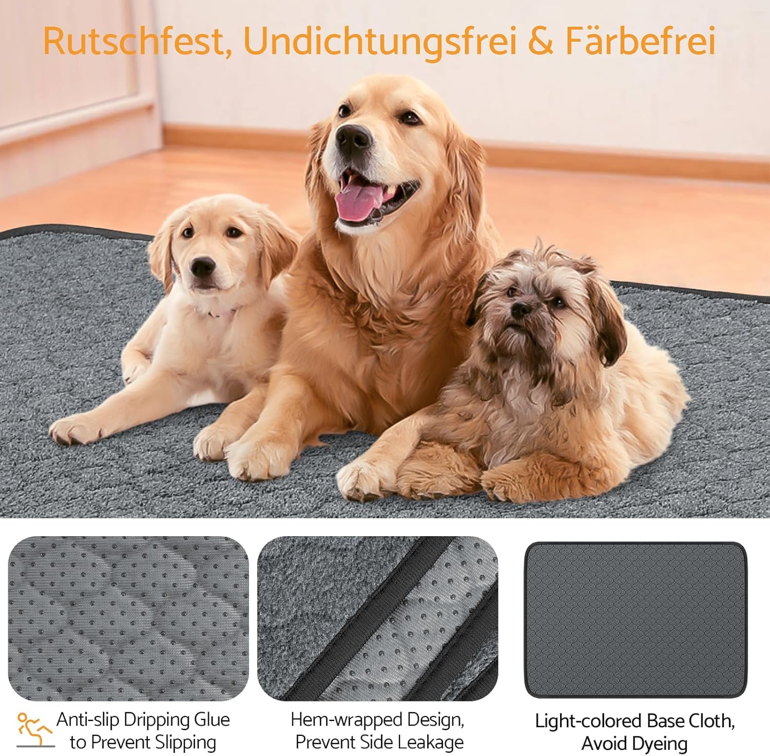 Detalle de Maxetodo 2 tappetini igienici per animali domestici 92x122 cm, 4 strati rinforzati, lavabili e antiscivolo (grigio)