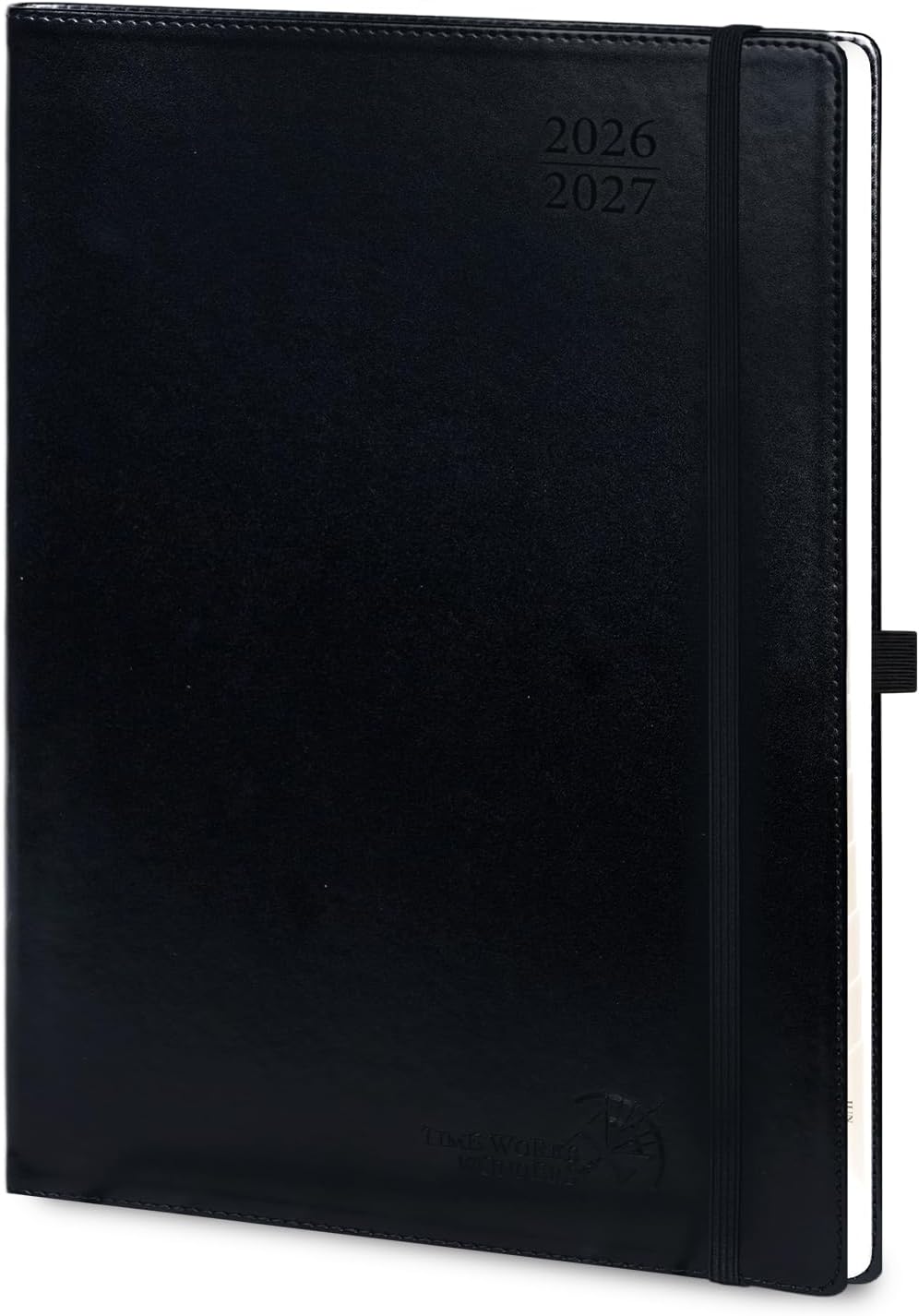 Detalle de POPRUN 2026–2027 Weekly Planner, A4, 15-Minute Schedule, Black Faux Leather