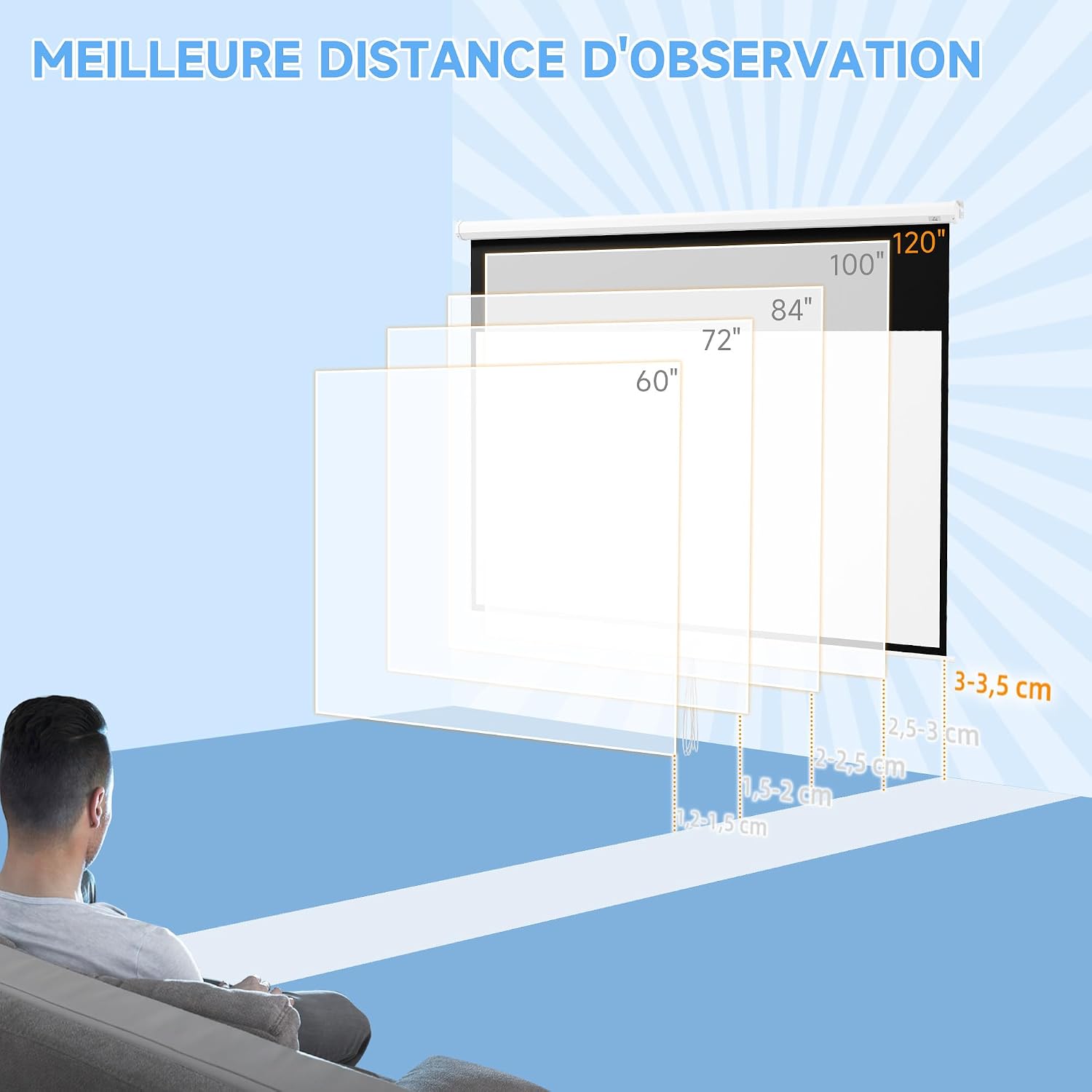 Detalle de HOMCOM Écran de Projection 120 pouces – écran blanc 16:9 4K, montage mural ou plafond