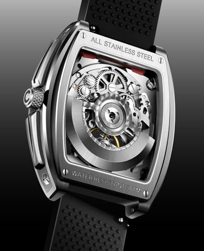Detalle de CIGA Design Edge Z Series: Reloj Automático Esqueleto para Hombre (Negro) con Esqueleto, Zafiro y correa de silicona