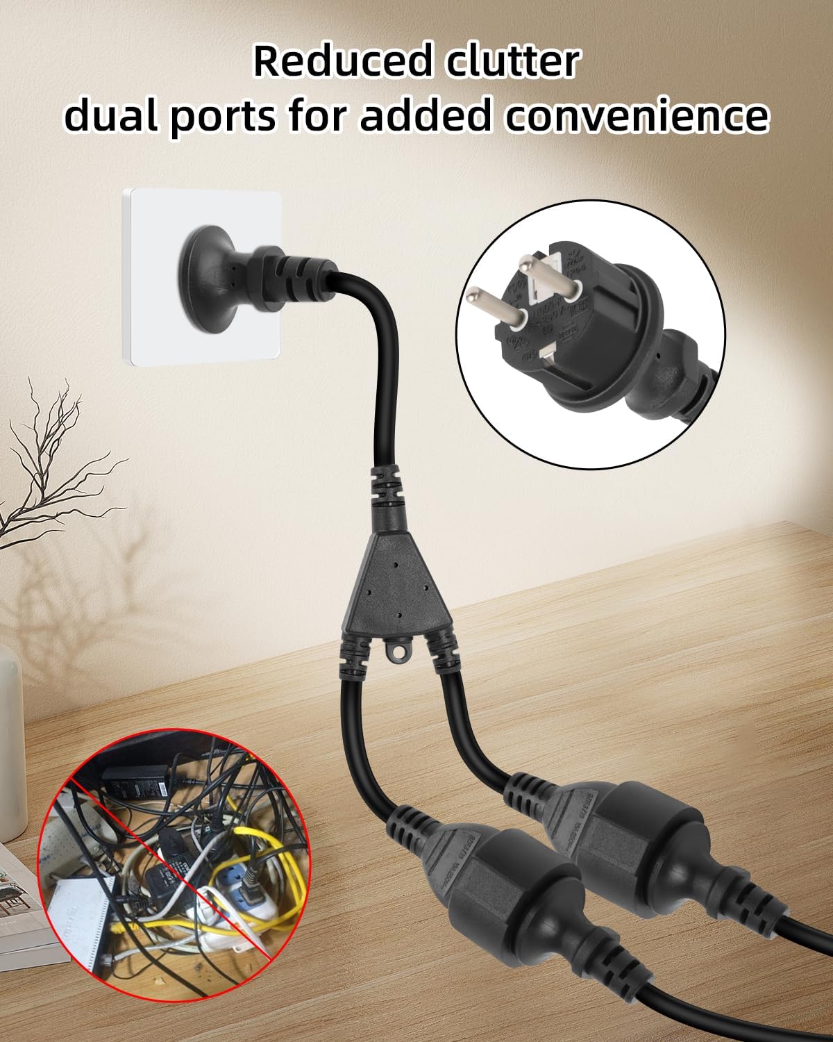 Thumbnail 1 de RIIEYOCA Stecker-zu-Doppelsteckdose Verlängerungskabel für Außenbereich (16A/250V, wasserdicht, schwarz)