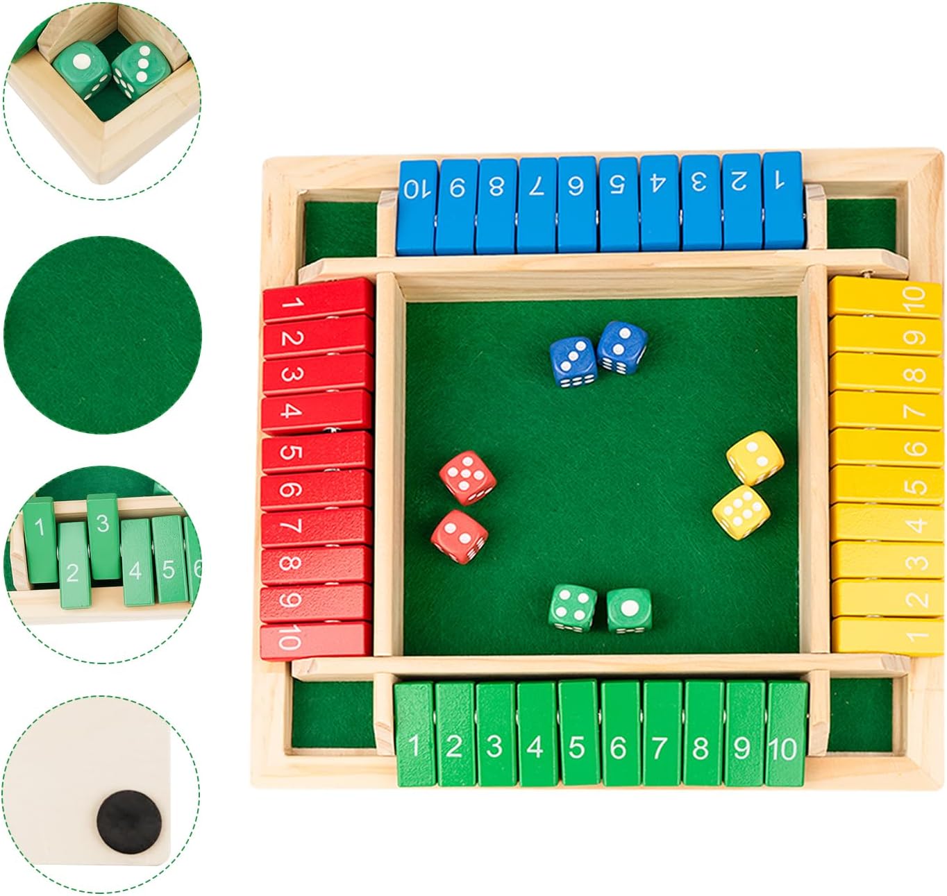 Detalle de Shut The Box Game Wooden with Dice – A Classic Maths Strategy for 2–4 Players