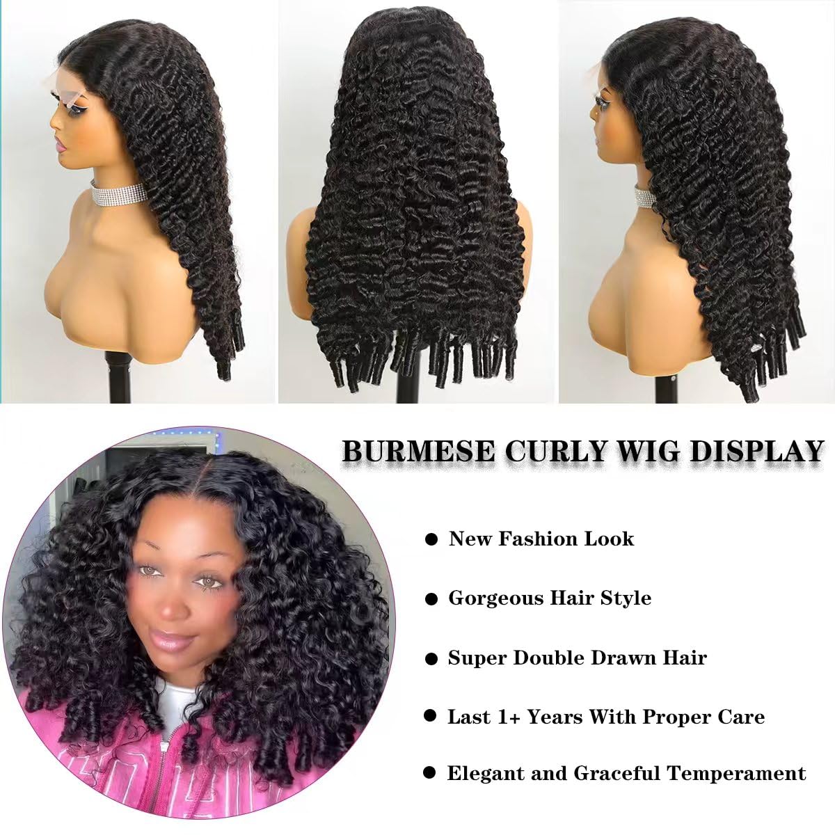 Thumbnail 2 de 250 Density Burmese Curly Human Hair 5x5 HD Lace Closure Wig (12A Virgin Raw) – 30 inch Wear & Go Glueless