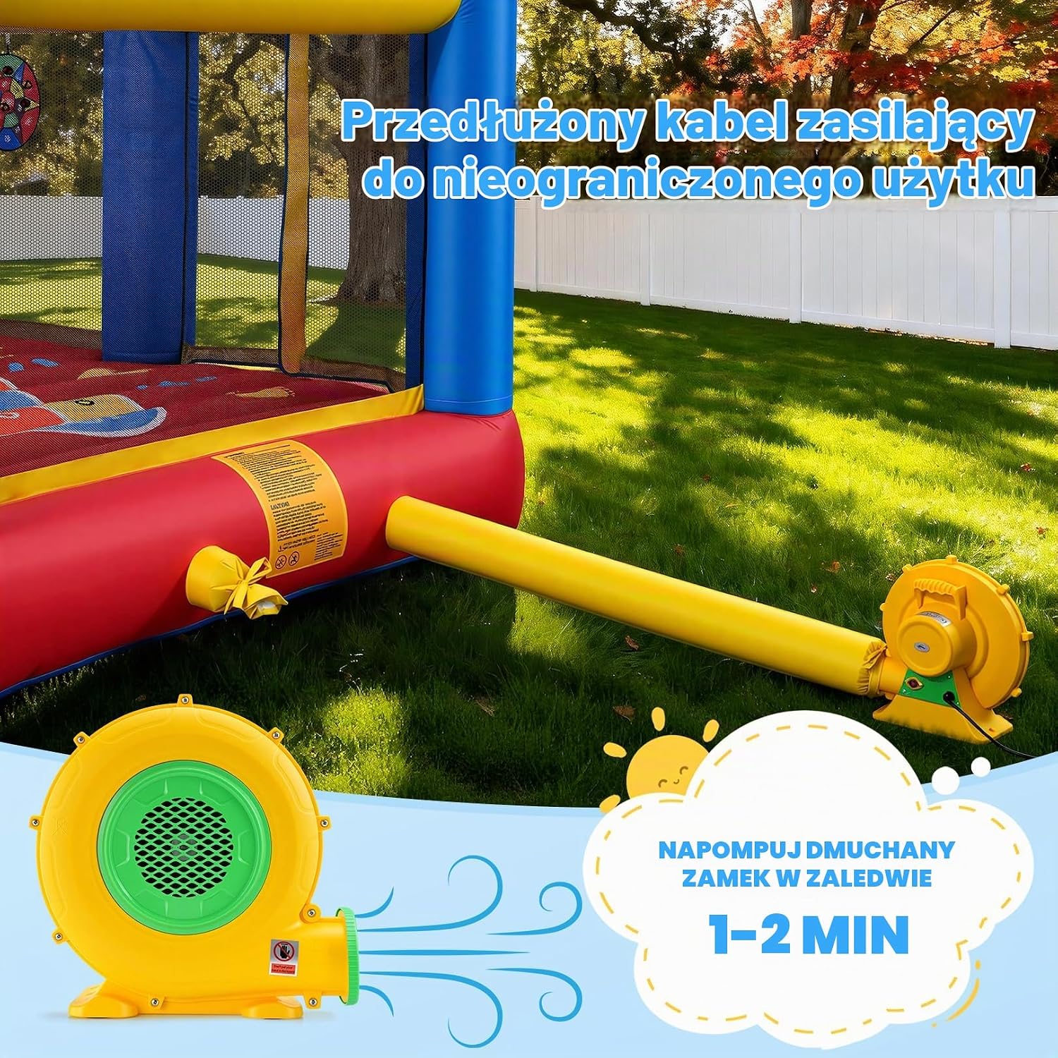Detalle de AKEYDIY dmuchany zamek dla dzieci ze zjeżdżalnią, trampoliną i koszem